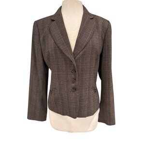 Tahari Arthur S. Levine Womens Brown Plaid Blazer Size 12 Button Front Notch Lap